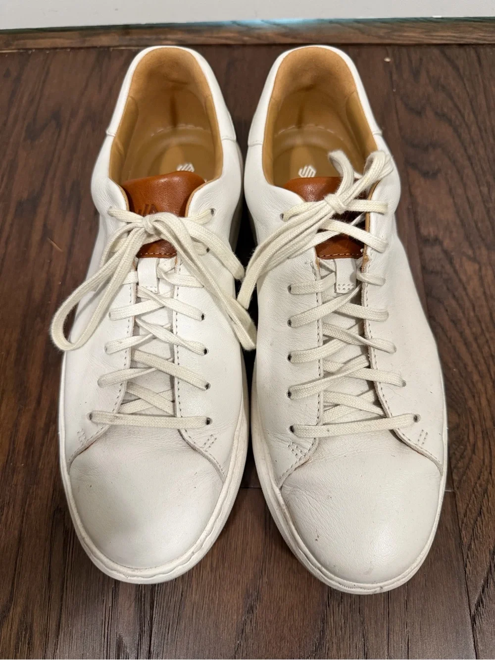 Men's White Leather Sneakers with Tan Accent (Anders Lace-To-Toe)